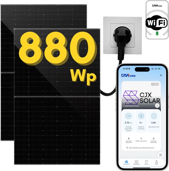 CJX Solar - Zonnepanelen met Stekker - Compleet Pakket met Omvormer - Plug & Play zonnepaneel set 880W - Geleverd met Nederlandse App