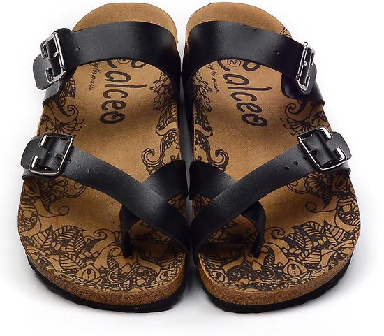 GOBY - Zwart - Slippers - Sandales pour femmes - Haute qualité - Fait main - Taille 40