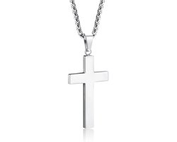 Sorprese Kruis Ketting Heren - Sanctus - Zilver - 60 cm - Kruis Hanger 4 x 2,3 cm - Stoer & Stijlvol - Model V