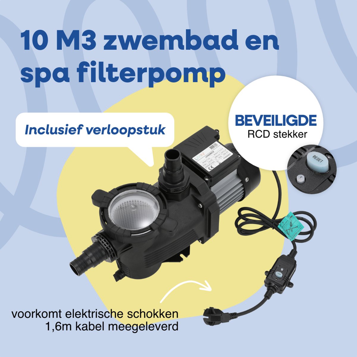 LIVIN' Zwembad filterpomp 10M3 - Zwembadpompen - Zwembadpomp - Zwembad Filterpomp - Zelfaanzuigend - Geschikt voor Intex en Bestway - 10m3 per uur - Geluidsloos - Zwart – foto 3
