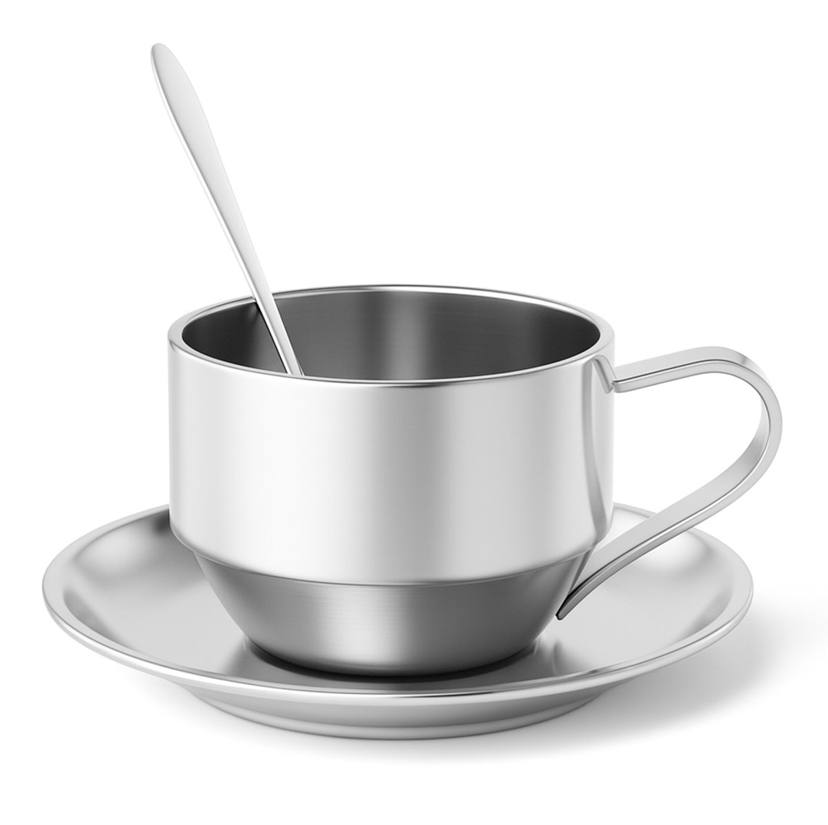 My Green Deal – RVS Koffiekop met Schotel & Lepel – Roestvrijstalen Koffiemok / Theekop – Duurzame Luxe Set voor Koffie & Cappuccino