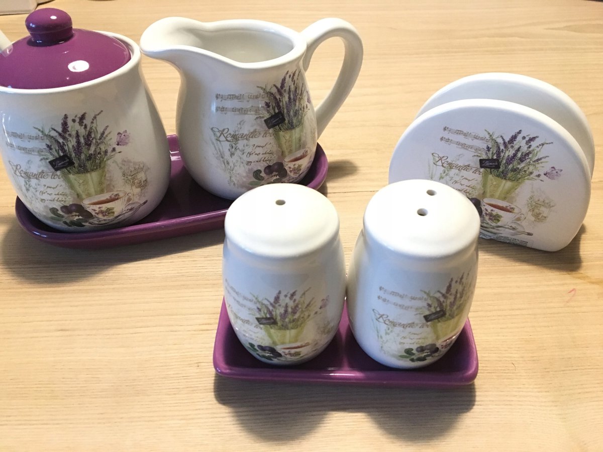 Lavendel Zout- en Peperstel met Houder - Keramiek