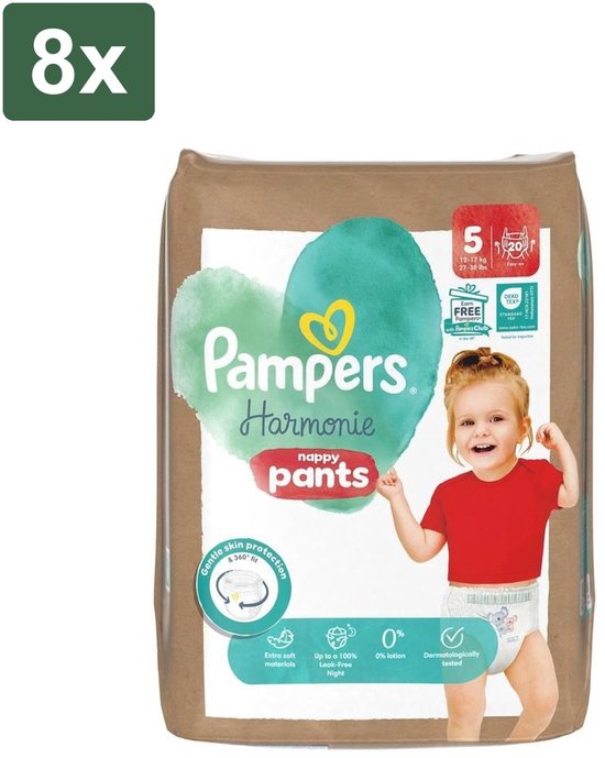 Pampers Harmonie Pants - Maat 5 (12-17KG) - 160 luierbroekjes (8 x 20 stuks) - Maat 5 - 12 luierbroekjes - 100% droogheid van Pampers
