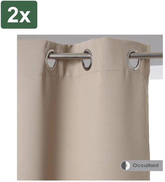 Atmosphera verduisterende gordijnen - set 4 stuks - B135 x L240 cm - beige - geplooid - met ringen - kant en klaar - Set van 2 gordijnen - Volledig verduisterend - Warmteregulerend