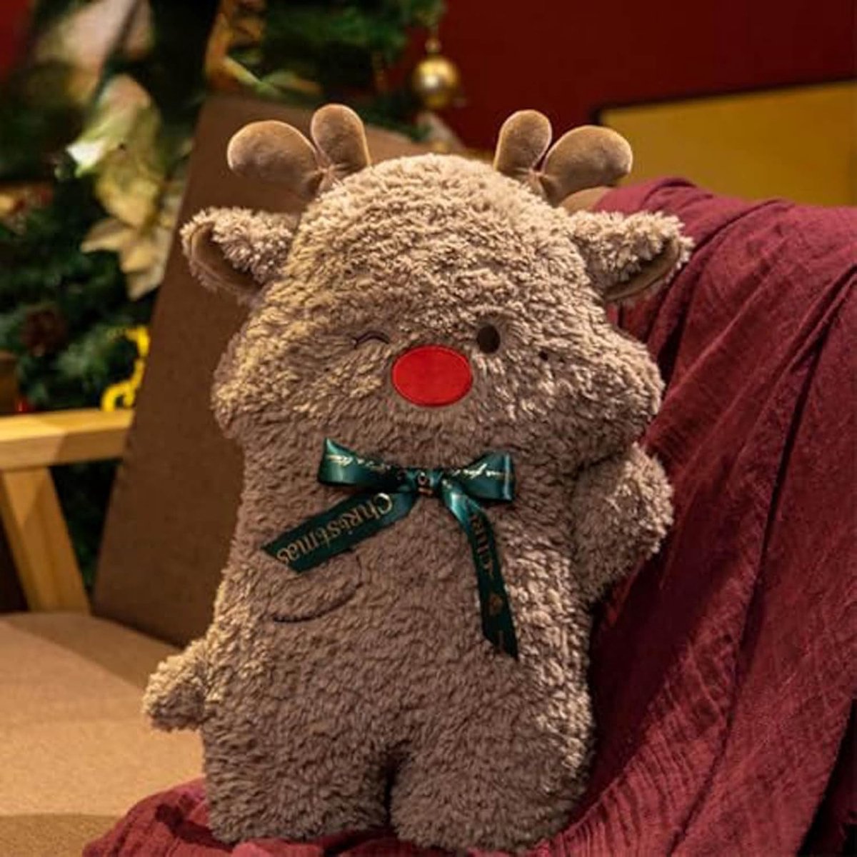 Daity 1 stuk - Pluche kerstkussen, zacht gevuld kerstkussen, zacht pluche kussen voor de bank in de slaapkamer（45cm）