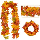 2-delige Herfst Guirlande Esdoorn Bladeren - 2x 85cm Realistische Herfst Decoratie met Esdoornbladeren voor Tafel, Haard en Trapleuning (Totaal 170cm, Herbruikbaar)