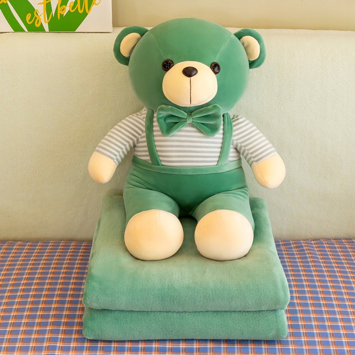 Grote Groene Beer Knuffel met Deken 3-in-1