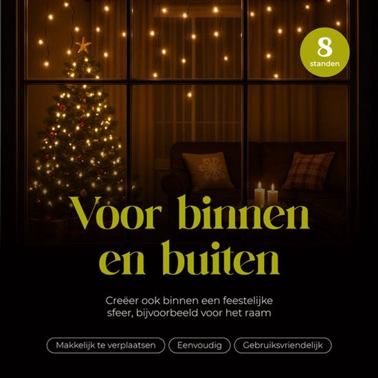 IJspegelverlichting voor binnen en buiten, met kerstboom en zittend op een bank.