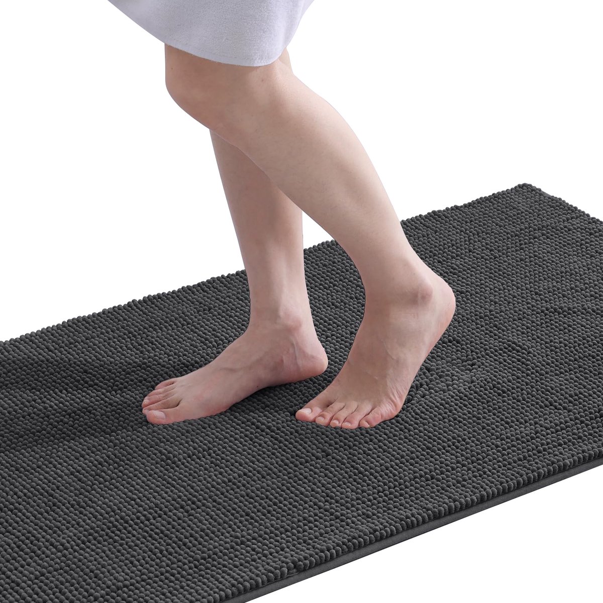 Badmat Antislip – Douchemat – Badmat Badkamer – Vloermat - kort pluche Chenille badmat - donkergrijs - 60x120 cm