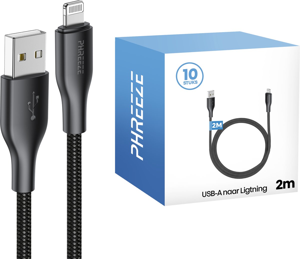 10 stuks - Geschikt voor iPhone usb kabels - 2 meter - Geschikt voor iPhone 14,13,12,11