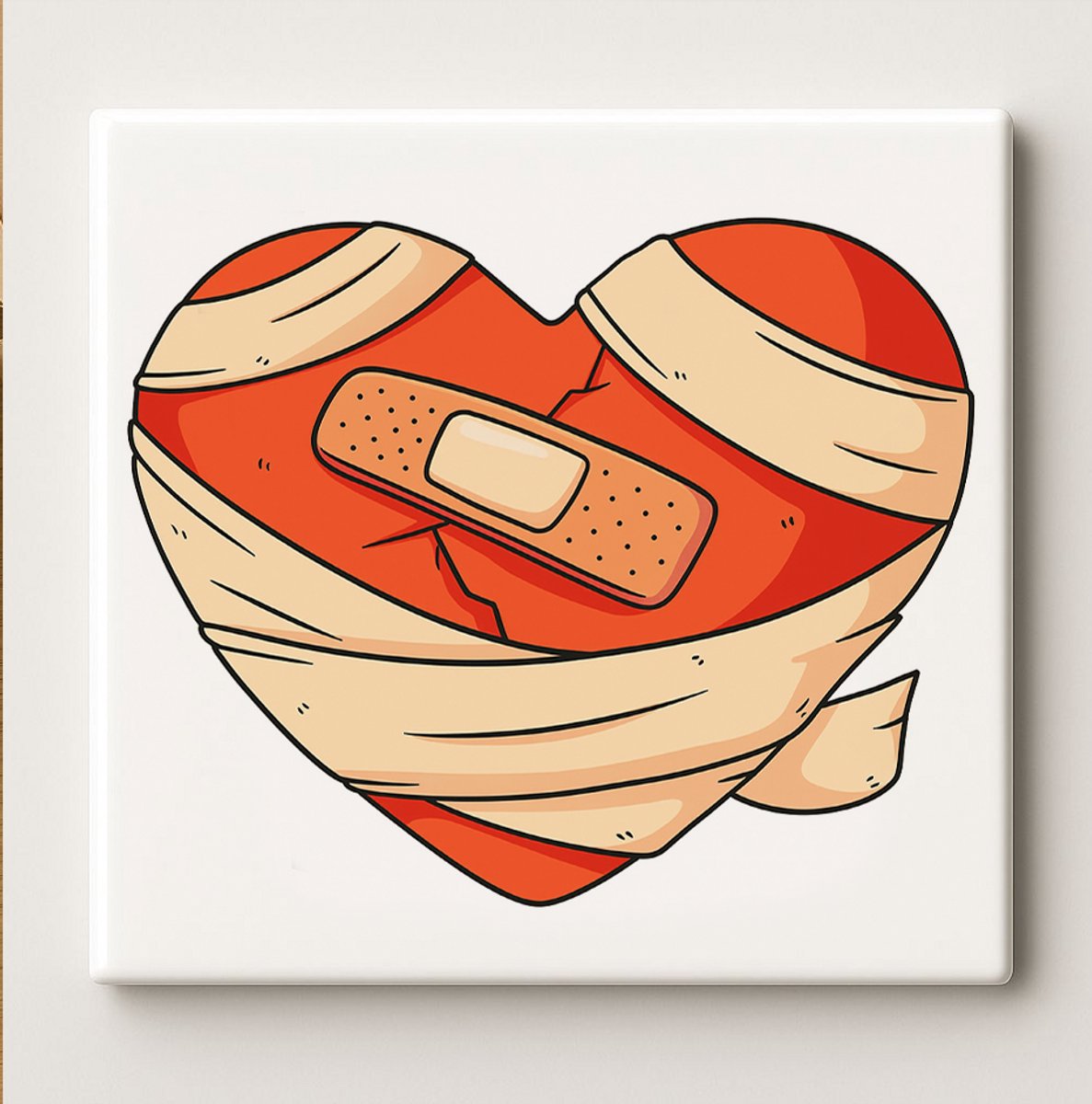 Nevolis Gebroken Hart Verbonden Art Tegel – 15x15cm Keramische Wanddecoratie, Emotionele Liefde Illustratie Huisdecoratie Multi Color