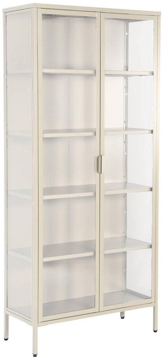 sweeek - Vitrinekast gehard glas en staal 2 deuren 4 planken 180cm - arkansas
