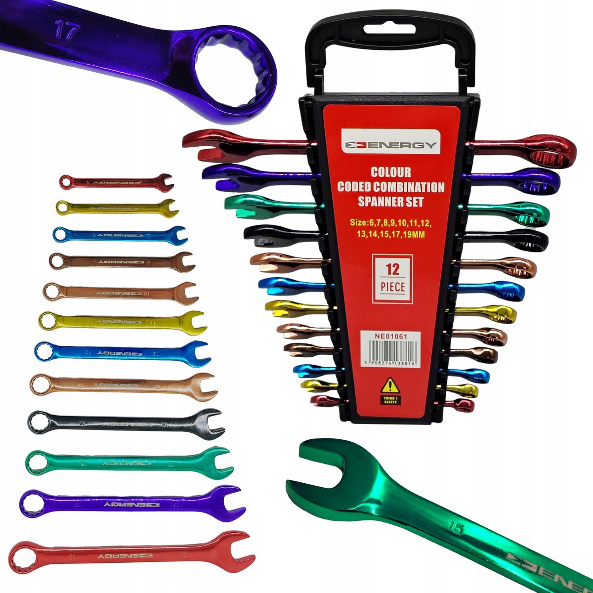 Gekleurde Ring- en Steeksleutelset 12 Delig (6-19mm) Cr-V
