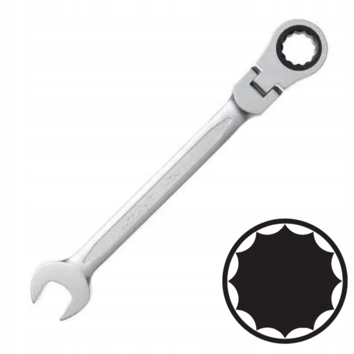 Coval Ringsleutel 21mm met Ratel, Gebogen, Chroom
