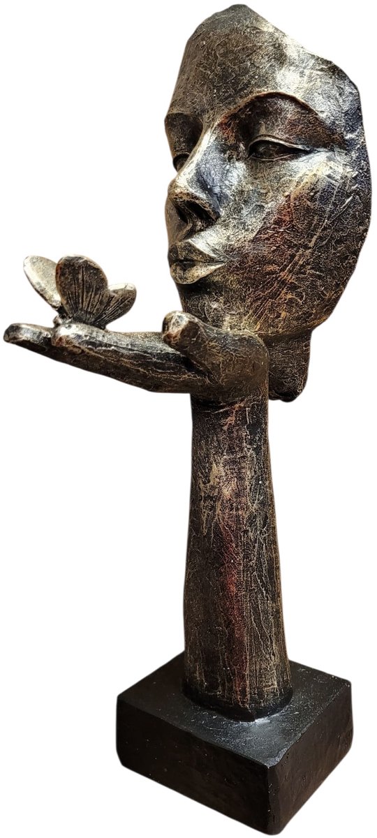 beeld met een rustgevende uitstraling Gezicht - Beeld - Brons -10 x15x 34 cm - Vlinder polyresin