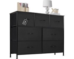 Commode / Brede Ladekast met 7 Stoffen Laden – 100 × 30 × 77 cm – TV-meubel & Opbergkast voor Slaapkamer en Woonkamer – Metalen Frame – ZWART, HMTM-SC-7D-BK