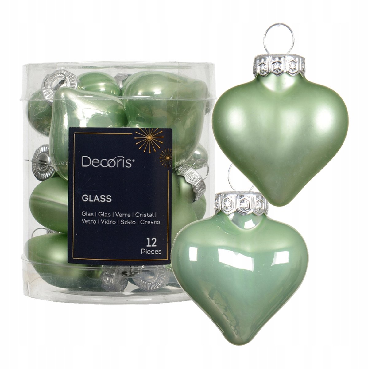 Glazen Hartjes Kerstballen Matcha 12 stuks - Mat & Glanzend