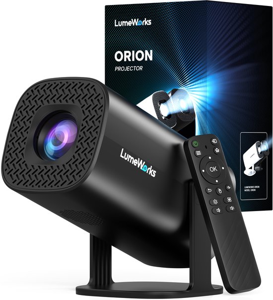 LumeWorks Orion Pro Mini Beamer Editie 2025 - Projector - 4K Support - Geschikt voor IOS en Android - Android 11 - Draagbaar - Thuisbioscoop - Zwart