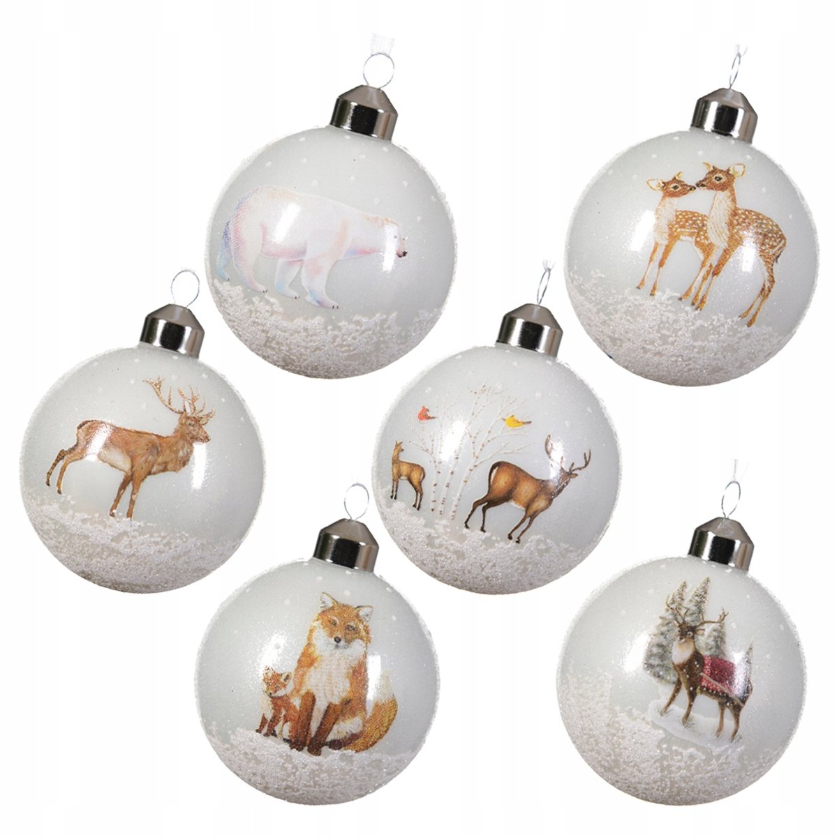 Glazen Kerstballen Mix 6 stuks 8 cm Transparant met Winterse Dieren
