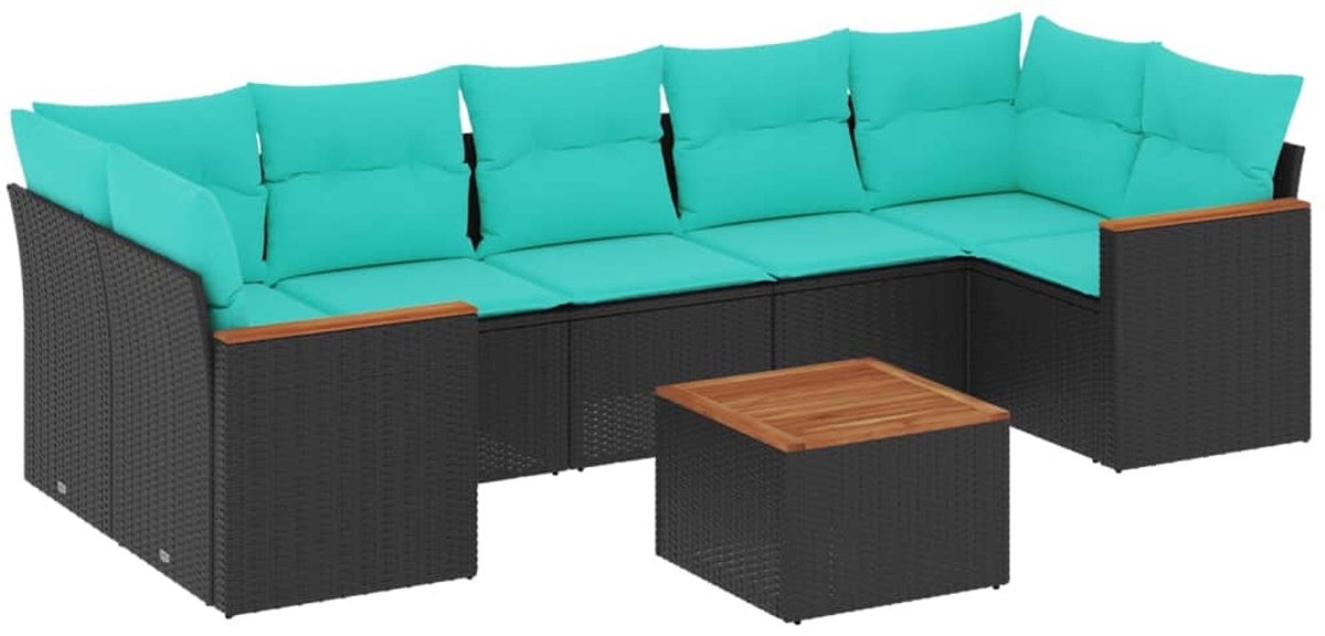 vidaXL - 8-delige - tuinbankset - met - kussens, - zwart - polyrotan