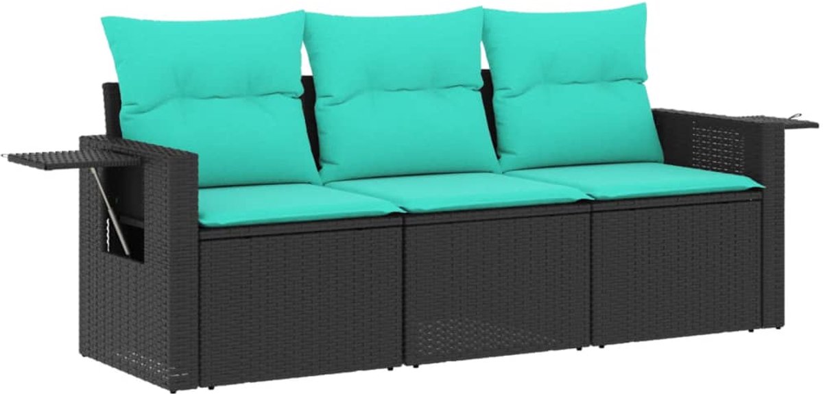 vidaXL - 3-delige - tuinbankset - met - kussens - van - zwart - polyrotan