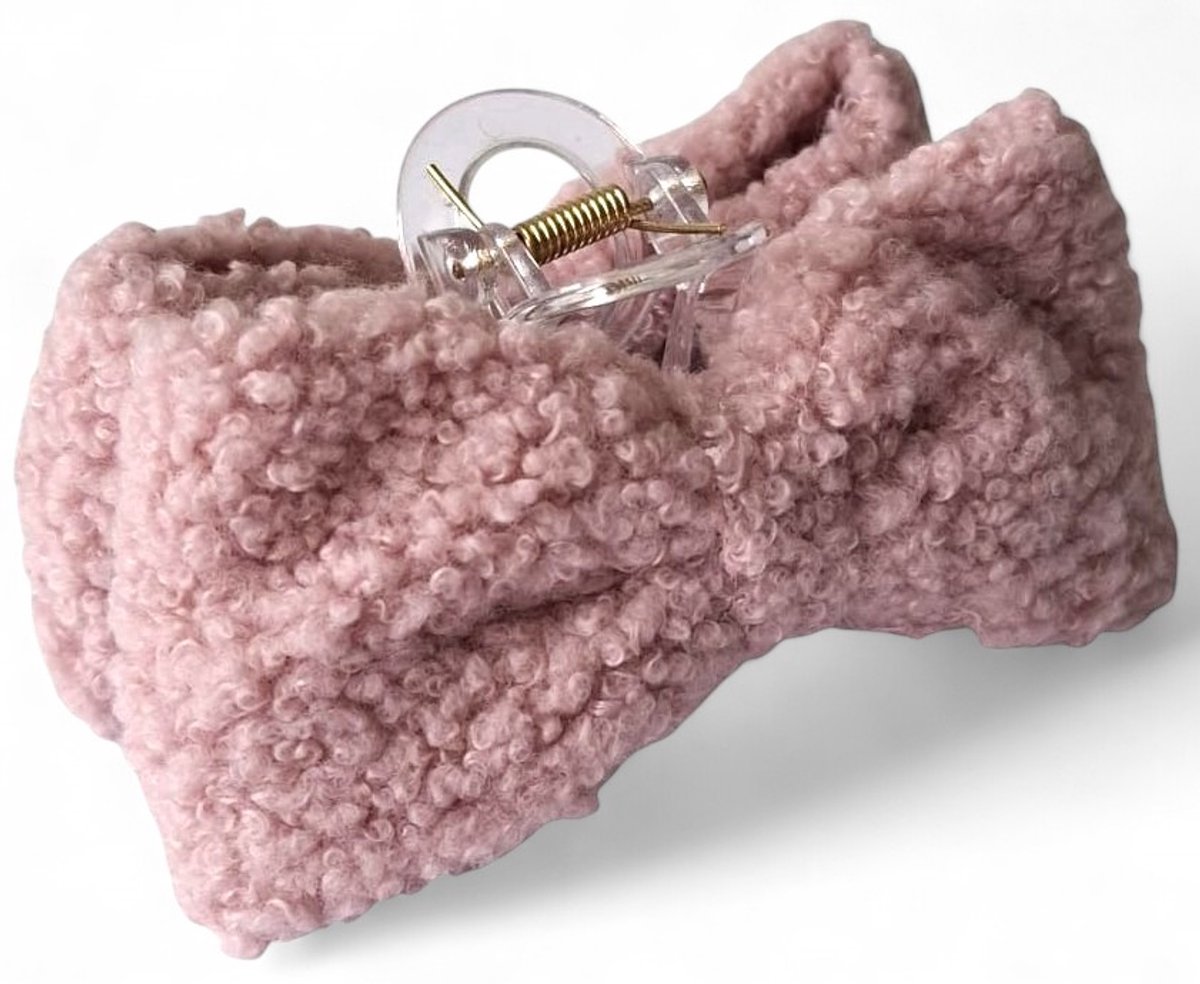 Haarklem teddy met strik - roze - 10,5 cm - dames