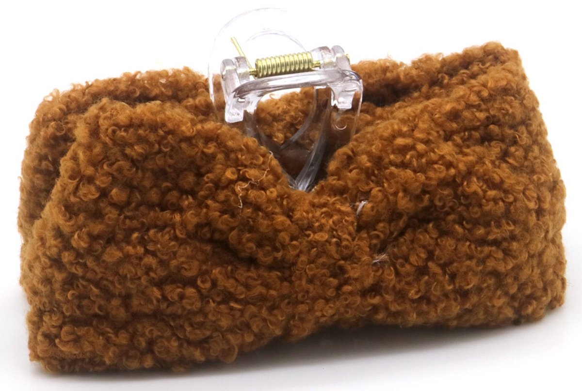 Haarklem teddy met strik - bruin - 10,5 cm - dames