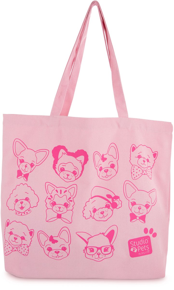 Studio Pets® katoenen tote bag roze – trendy shopper met schattige dieren – tas voor dagelijks gebruik