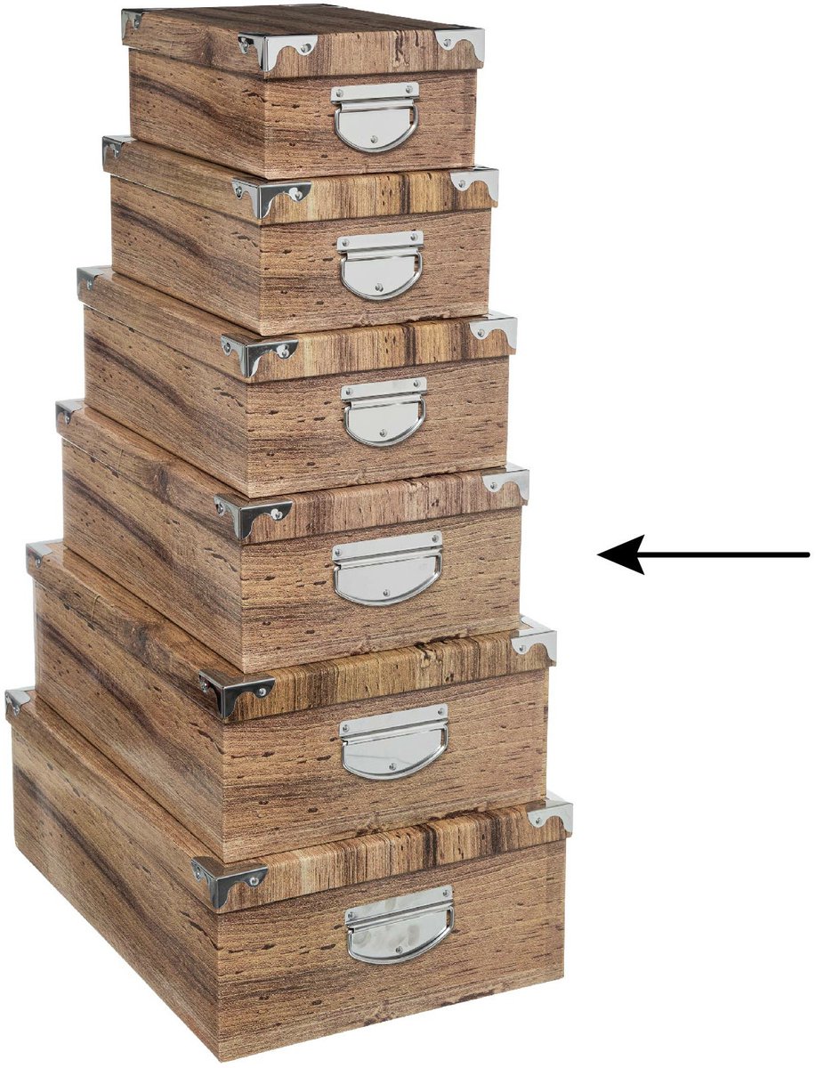 5Five Opbergdoos/box - 2x - Houtprint donker - L40 x B26.5 x H14 cm - Stevig karton - Treebox