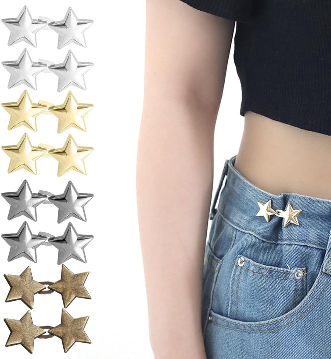 Spijkerbroek Taille Verkleiner, Verstelbare jeansknoop, jeansknoop, clip-on jeansknopen, geen naaien nodig, tailleveranderaar, voor jeans, Verstelknoop Broek, 8 paar - Cyslmuk®