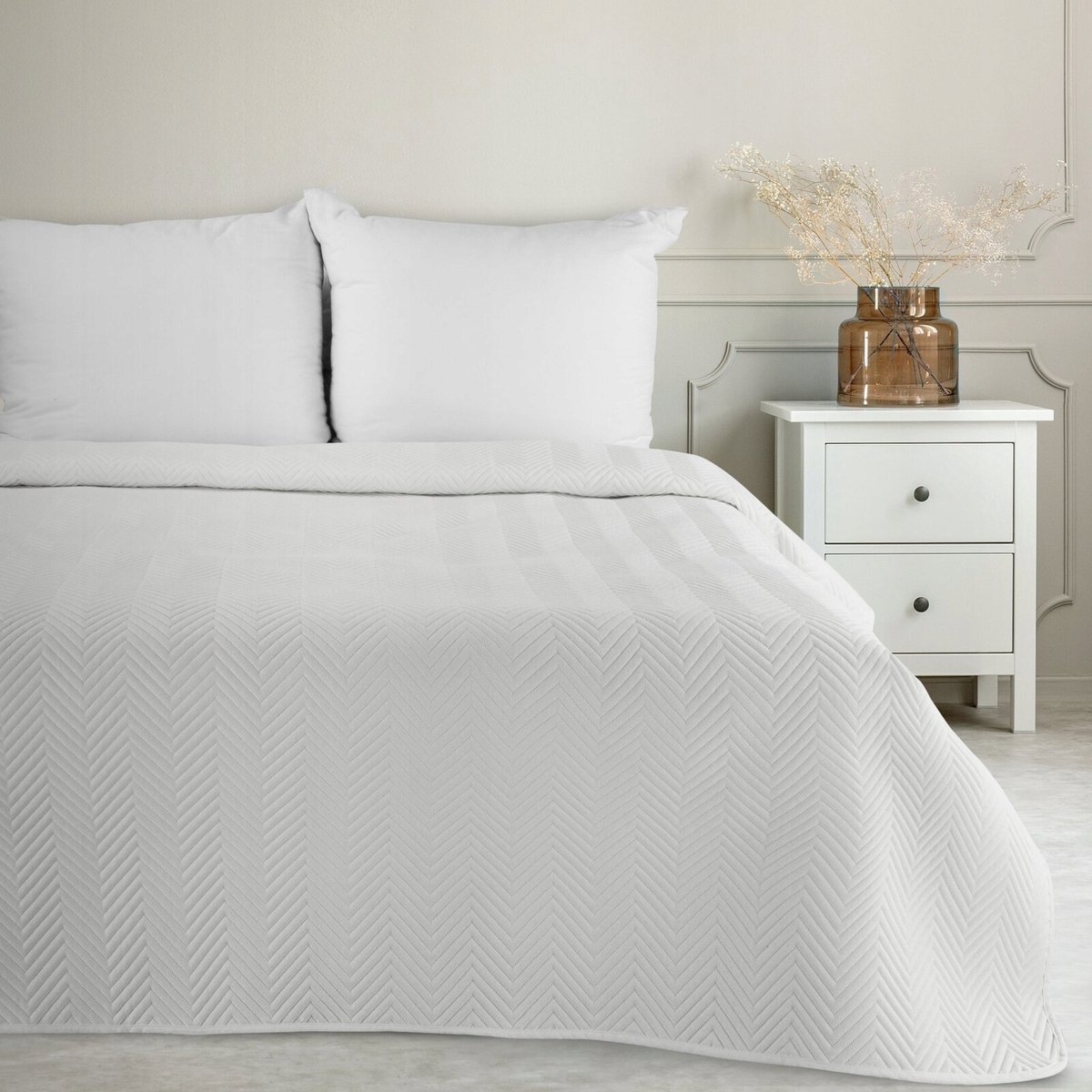 Pittige decoratie sprei 220x240cm - Stijlvol Linnenlook Wit