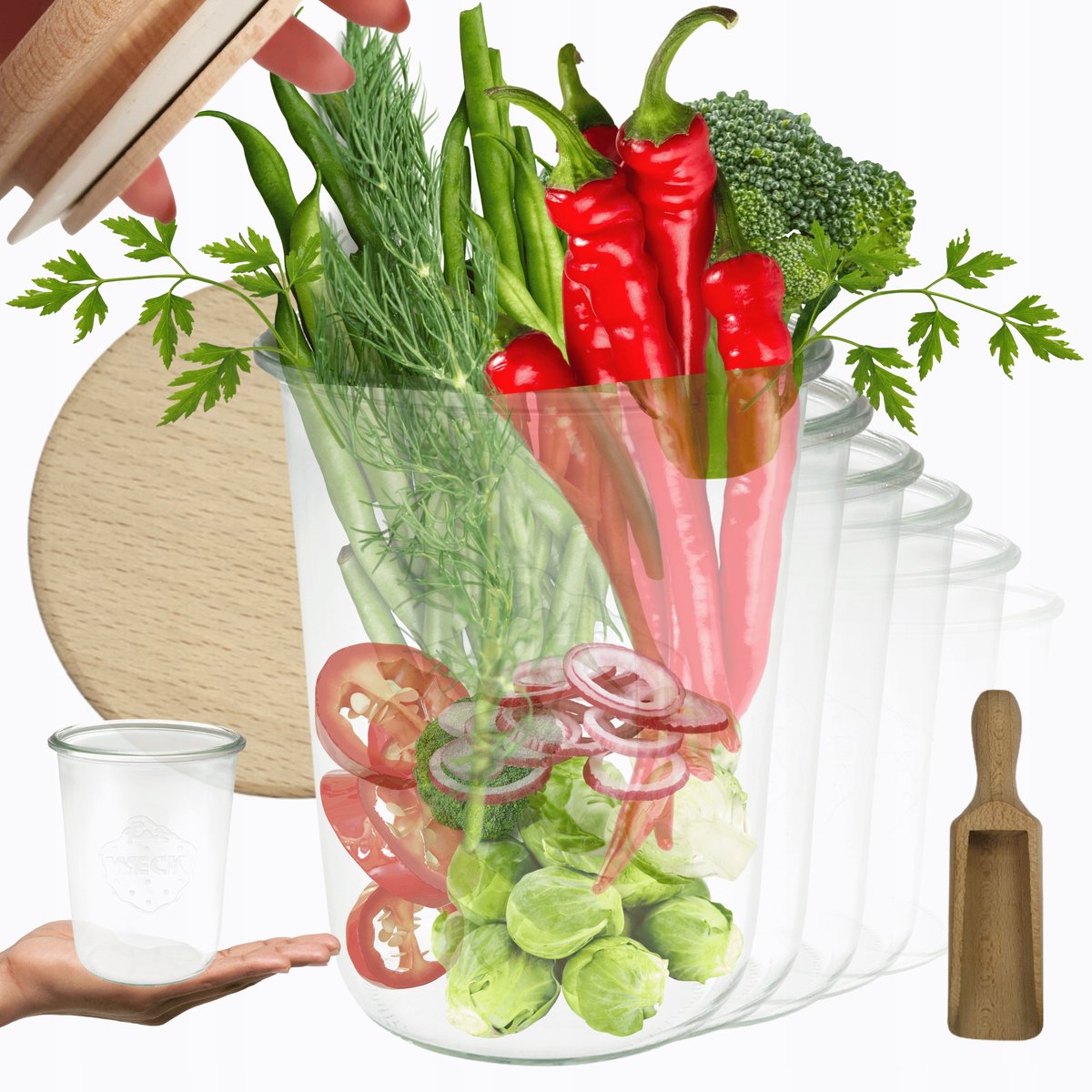 Weck Potten 850ml met Houten Deksel & Maatbeker - Set van 6