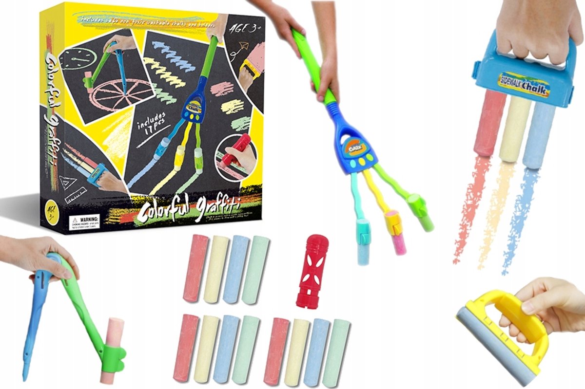 Crijtset met Accessoires - 18 Delig - Stoepkrijt & Houder
