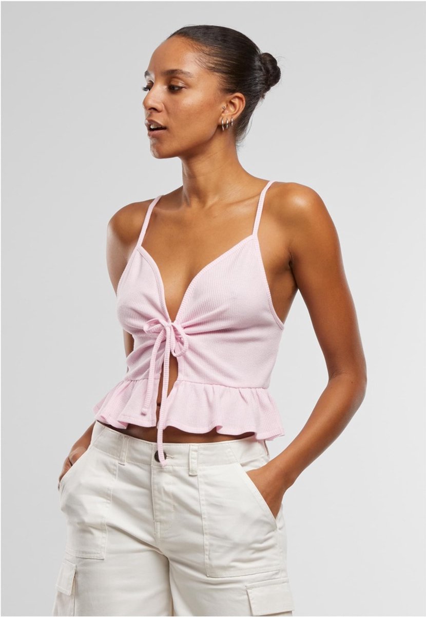 Urban Classics Waffle Pique Ruffle Mouwloze top XL Roze