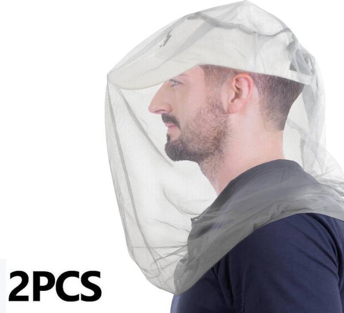 2-pack premium muggennet- extra groot en rekbaar- ultrafijne gaten- bescherming tegen vliegende insecten voor kamperen- wandelen- vissen- tuinieren- jagen- honden- past op alle hoeden- grijs