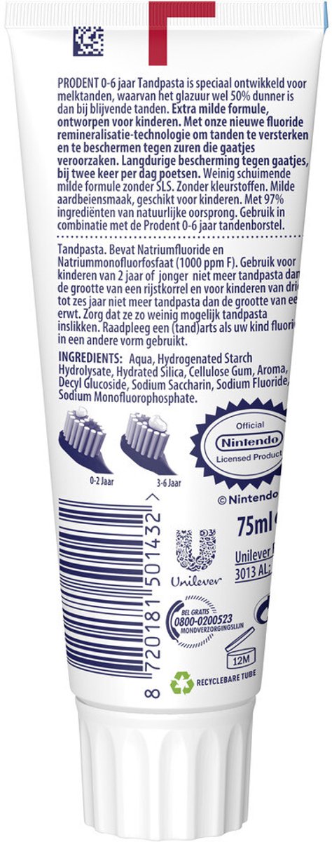 Prodent Tandpasta Super Mario 0-6 jaar - 6 x 75 ml - Voordeelverpakking