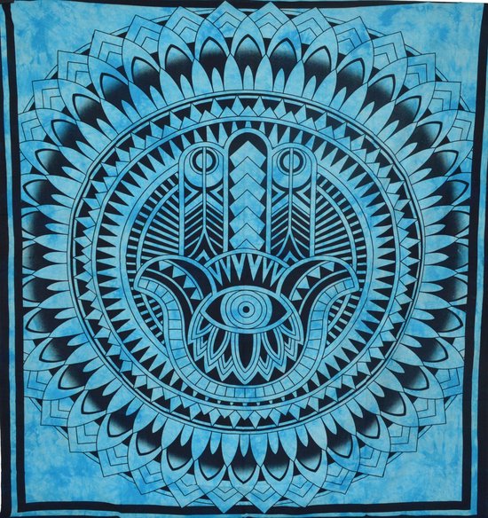 Guru-Shop Boho Stijl Wandophanging, Indiase Bedsprei Mandala Print - Oranje/blauw, Rood, Katoen, 230x210 cm, Mandala Bedspreien Handdoeken