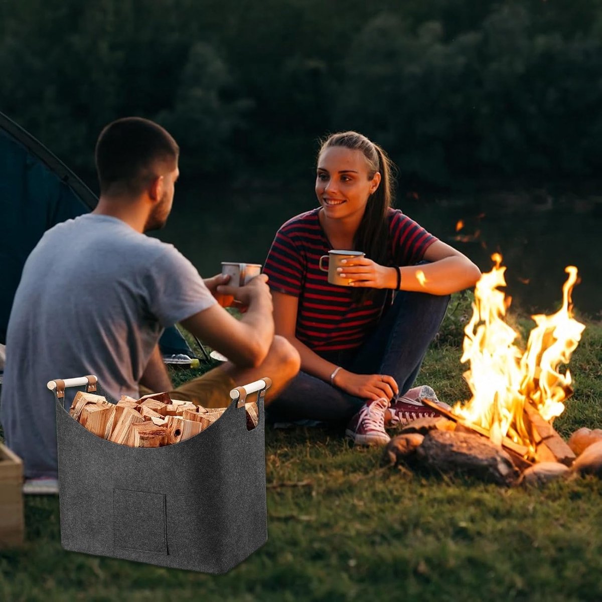 Houtmand Voor Haardhout - 40*22*27cm - Mand Voor Brandhout - Brandhoutmand - Opslag Binnen - Haardhout Mand - Opbergtas - Keuken Organiser - Opbergtassen - Opvouwbare Vilten Mand - Opbergmand - Voor het vervoer van hout, kranten, speelgoed, winkelen — cadeau in Wonen & Interieur - foto 6