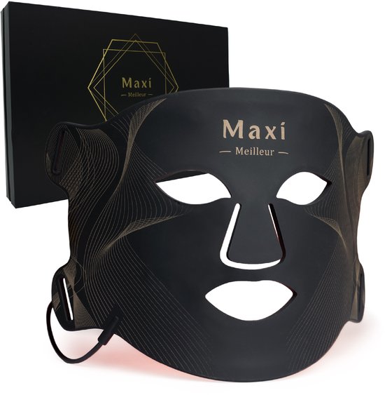Masque LED Maxi Meilleur® luminothérapie noir - Série Nova Thérapie par lumière rouge - Masque Face LED - Appareil de rajeunissement de la peau - Thérapie par lumière rouge - Thérapie infrarouge - Masque au collagène - Masque facial LED
