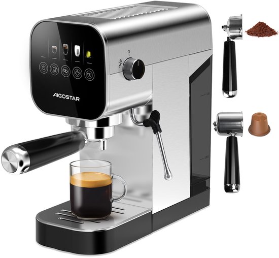 Aigostar 301J3 - RVS Pistonmachine - Espressomachine - 20 Bar -Automatische Melkopschuimer - Cappuccino & Latte - RVS - Zilver - Aigostar - €89,99