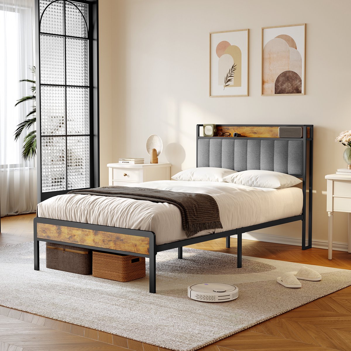 Xbro Gestoffeerd Bed 120 x 200 cm - Tweepersoonsbed met 35 cm Opbergruimte - Lichtgrijs — cadeau in Cadeau-ideeën - foto 4