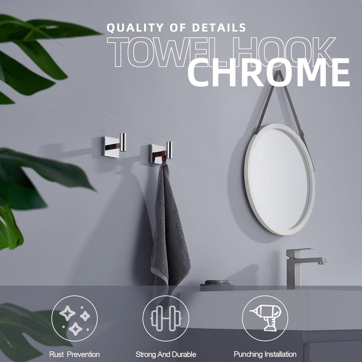 Wandstang Douche ADOB Wandstang 115 Cm - Verchroomd Roestvrij Staal 25 Mm - Variabele Bevestiging - Geen Extra Boren Nodig Douche Accessoire