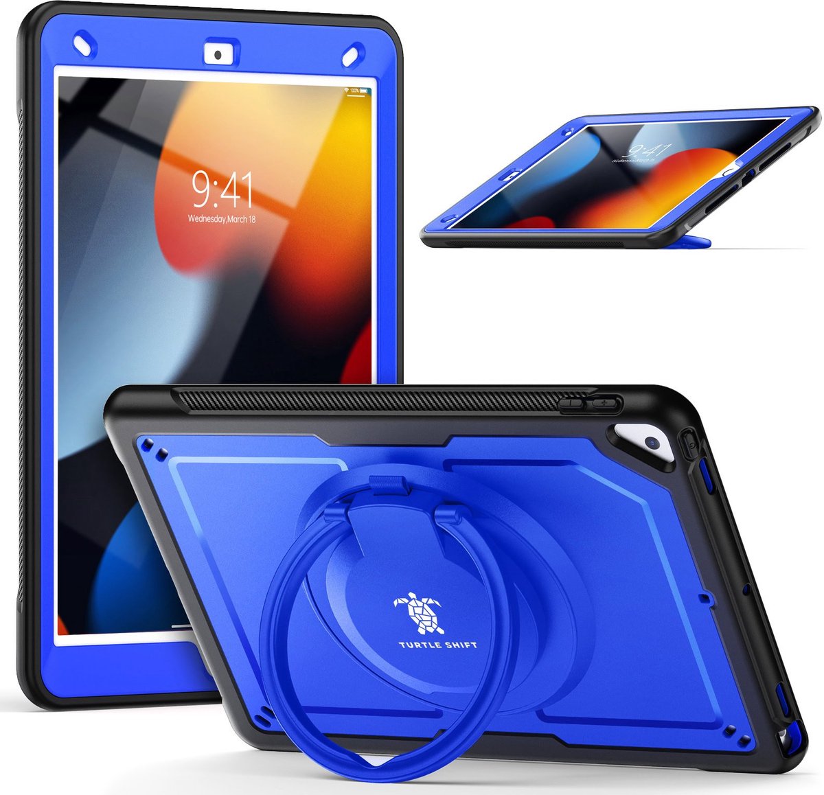 Turtle Shift Hoes - Geschikt voor iPad 9 / iPad 8 / iPad 7 - Hoes met screen protector - Uitklapbare standaard - 10.2 inch (2021/2020/2019) - Blauw