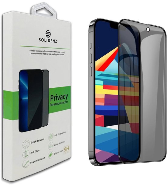 Emballage et protecteur d'écran de confidentialité sur téléphone avec fond d'écran coloré.