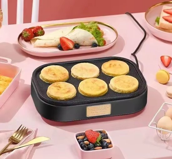 6-Holes Elektrische Gebakken-Ei & Pannenkoeken Machine - Antiaanbaklaag Ontbijt-Maker met Verwarming - Mini Huishoudelijke Hamburger & Knoedel Grill voor Snel Ontbijt - Zwart — afbeelding 3