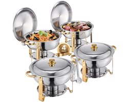 TrendWave 4-Pack Buffetset RVS Chafing Dishes – 4× Full-Size Warmhoudpannen – Professionele Chafer Set voor Feest Buffet Catering