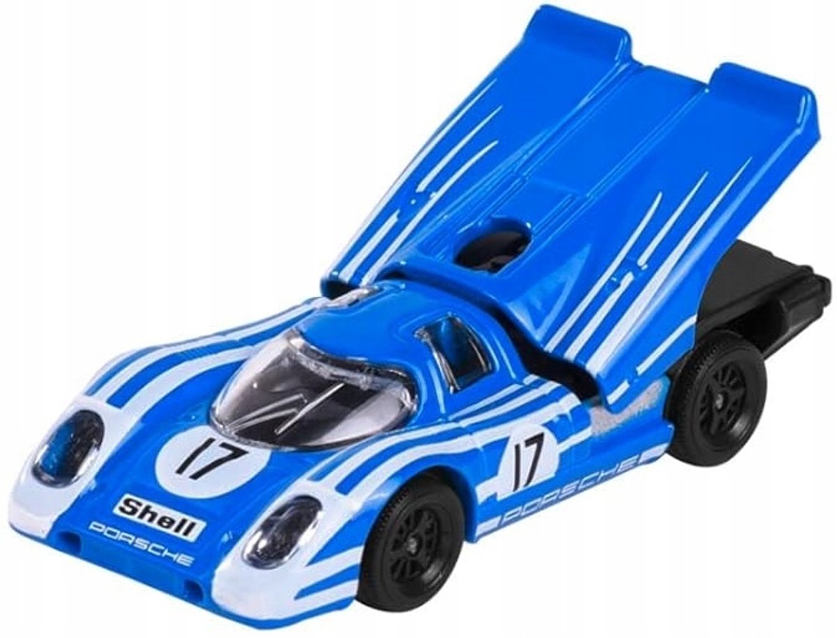 Het Porsche Majortte 917-model van de schalogue 1:64 blaw