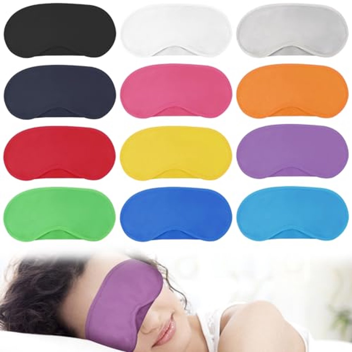 Veelkleurig slaapmasker - 12 stuks - licht en comfortabel voor reizen en dutjes