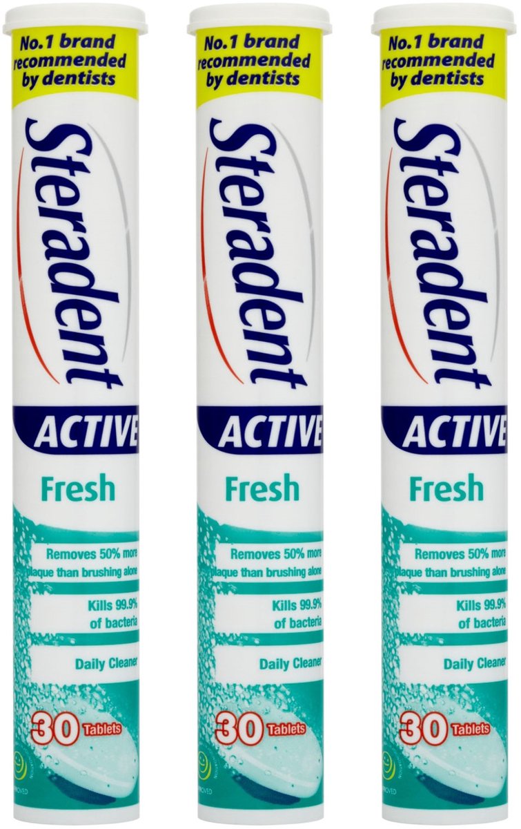 Steradent - Kunstgebit Reinigstabletten - Active Fresh 3 x 30 Tabletten