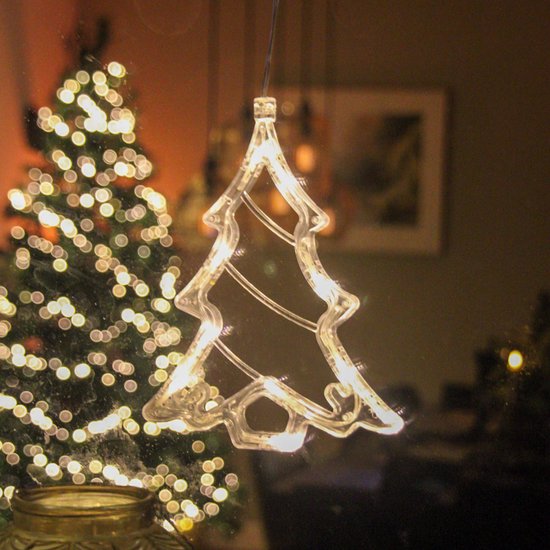 LED kerstboomdecoratie met warm wit licht, hangend aan een draad.